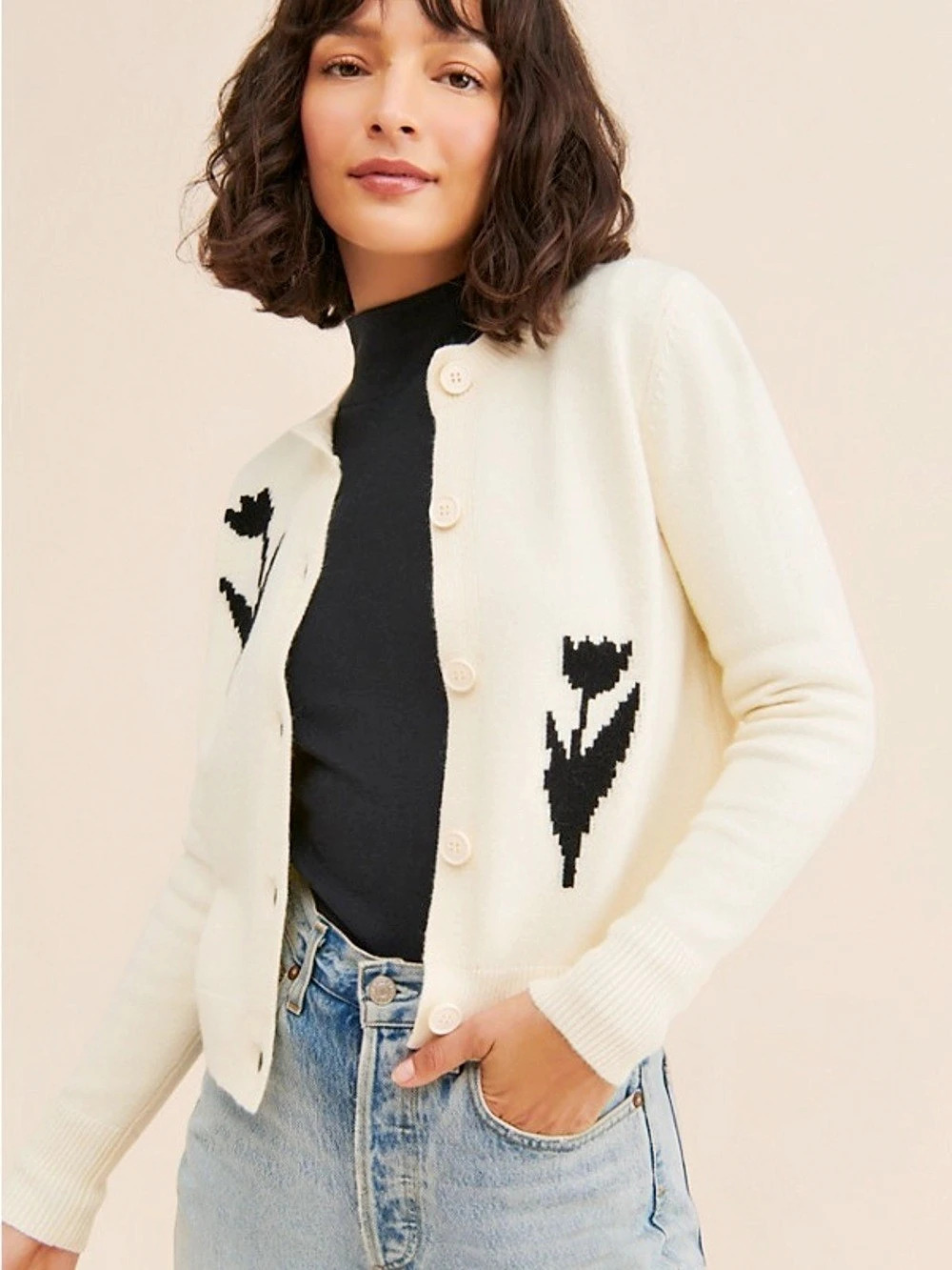 Kina & Tam "She Loves Me Not" Cream Tulip
Cardigan Sweater Whimsigoth Twee 3XL